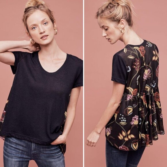 Anthropologie Tops - Anthropologie Deletta Silver Fern Floral Blouse